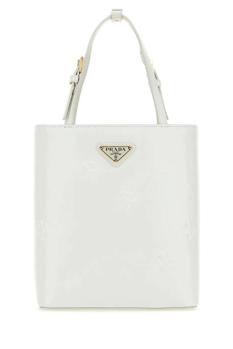 prada white leather tote side zippers